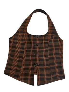Frankee & Skylar Brown Plaid Halter Top